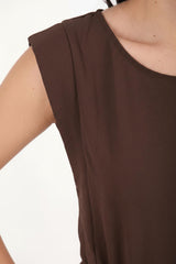 Robe Avec Épaulettes Et Taille Élastiquée Fine — Marron