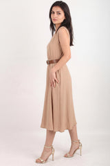 Robe Avec Épaulettes Et Taille Élastiquée Fine — Beige