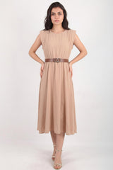 Robe Avec Épaulettes Et Taille Élastiquée Fine — Beige