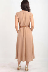Robe Avec Épaulettes Et Taille Élastiquée Fine — Beige