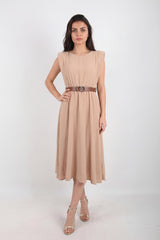 Robe Avec Épaulettes Et Taille Élastiquée Fine — Beige