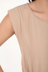 Robe Avec Épaulettes Et Taille Élastiquée Fine — Beige