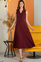 Robe Sans Manches Boutonnée — Bordeaux