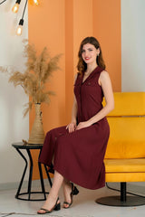 Robe Sans Manches Boutonnée — Bordeaux