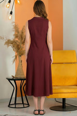Robe Sans Manches Boutonnée — Bordeaux