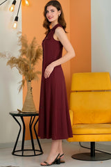 Robe Sans Manches Boutonnée — Bordeaux