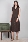 Robe - Chemise Marron À Poches À Rabat Aux Épaules Et Boutons Avant Brillants