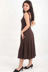 Robe En Modal À Encolure Carrée — Marron