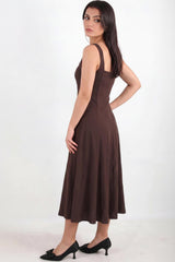 Robe En Modal À Encolure Carrée — Marron