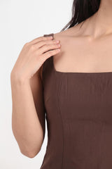 Robe En Modal À Encolure Carrée — Marron