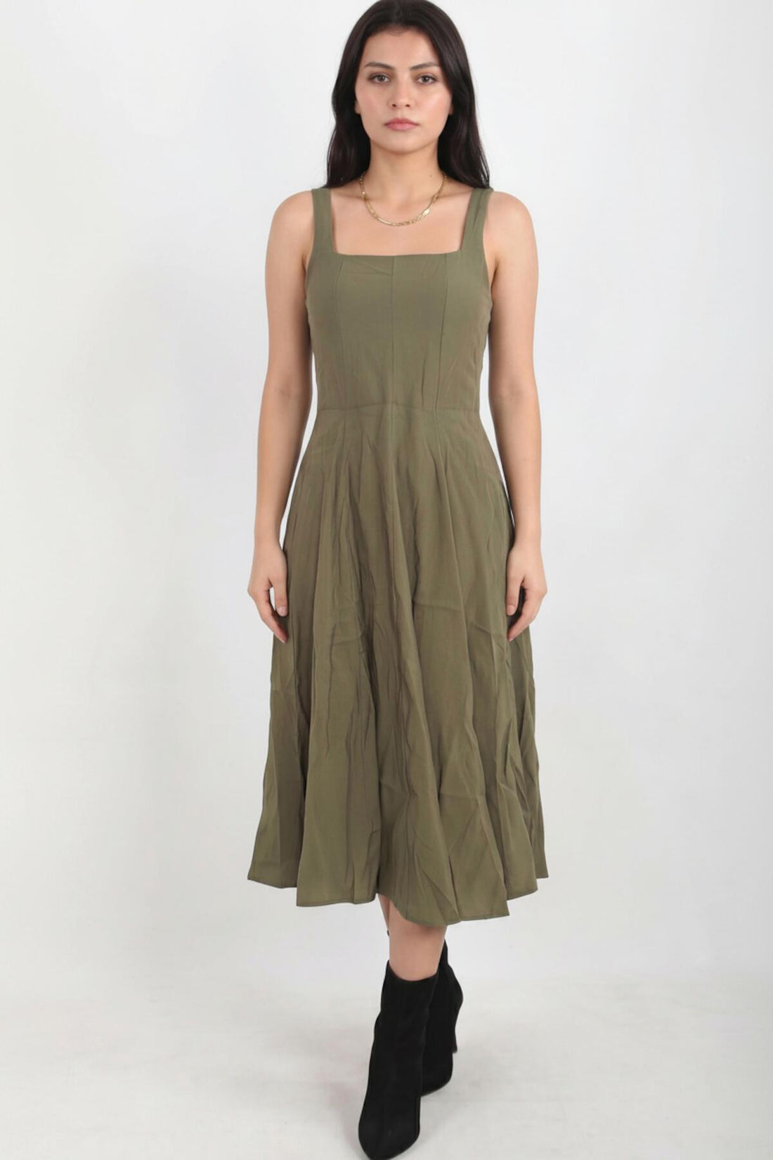 Robe En Modal À Encolure Carrée — Kaki