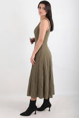 Robe En Modal À Encolure Carrée — Kaki