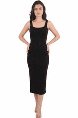 Robe À Larges Bretelles Avec Ornements En Pierres — Noir