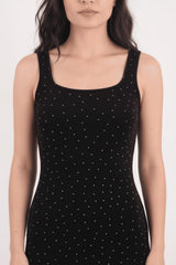 Robe À Larges Bretelles Avec Ornements En Pierres — Noir