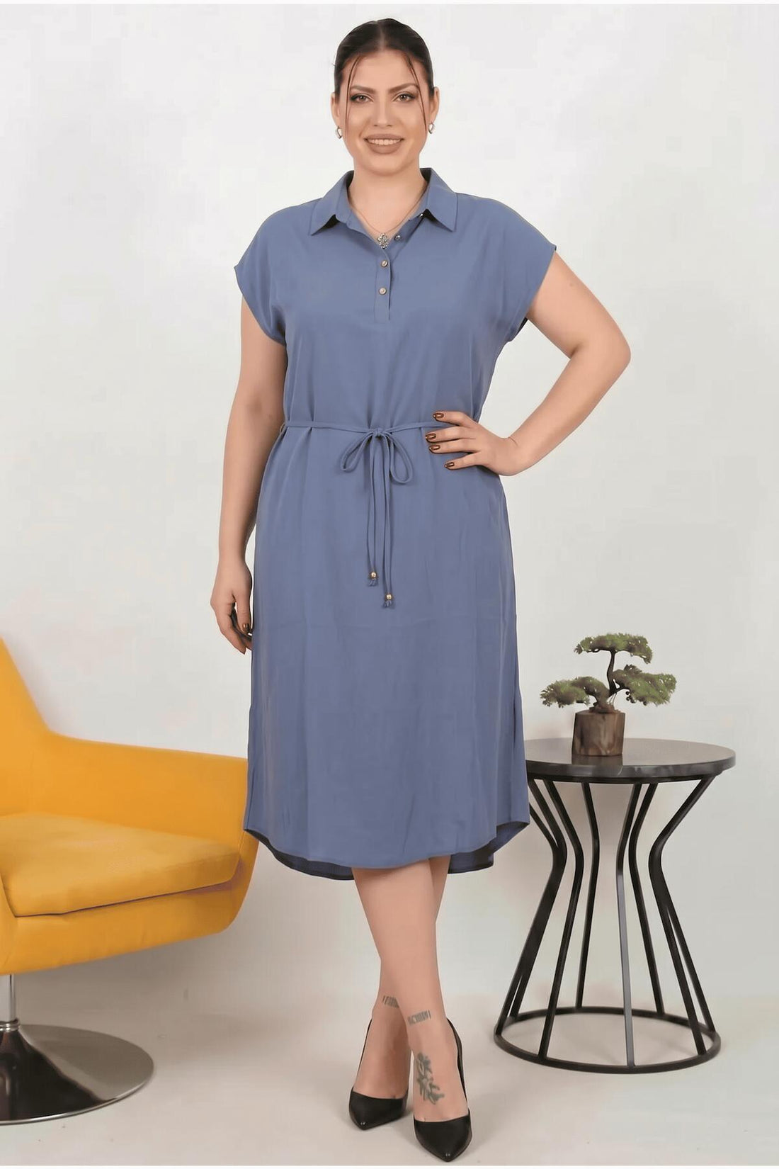 Modal Cupra Hemdkleid (Indigo) – Große Größen