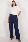 Pantalon Grande Taille À Motif Vague Et Coupe Large — Bleu Marine