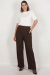 Pantalon Grande Taille À Motif Vague Et Coupe Large — Marron