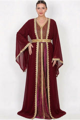 Besticktes Kleid Mit Gürtel – Bordeaux