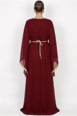 Besticktes Kleid Mit Gürtel – Bordeaux