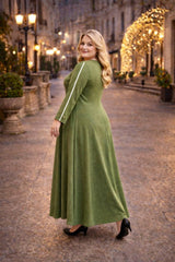 Jurk In Plusmaat Met Mouwstreep – Kaki
