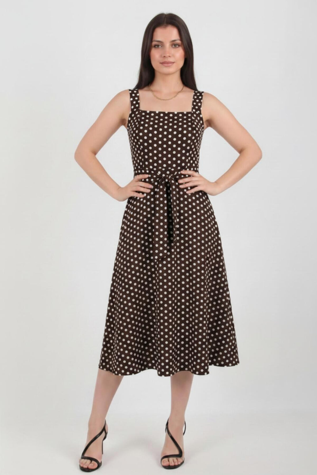 Polka - Dot Dress With Wide Straps — Brown