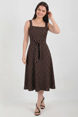 Polka - Dot Dress With Wide Straps — Brown