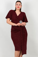 Großgrößen - Midikleid Mit Blumenstein - Taille – Burgunder