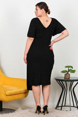 Großgrößen - Midikleid Mit Blumenstein - Taille – Schwarz