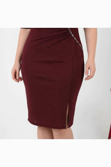 Bordeaux Midikleid Mit Taillendetail (Große Größen)