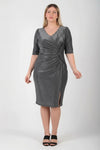 Robe De Soirée Grande Taille À Détail Taille Manches Mi - Longues — Argent