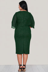 Plus‑Size Glitter Midi Evening Dress — Emerald