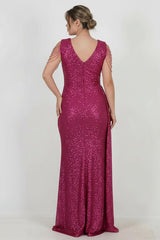 Plus - Size Fuchsia Sequin Evening Dress With Shoulder Chain