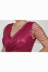 Plus - Size Fuchsia Sequin Evening Dress With Shoulder Chain
