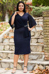 Robe De Soirée Midi Pailletée Grande Taille — Bleu Marine
