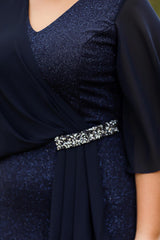 Plus - Size Glitter Midi Dress — Navy