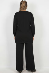 Plus - Size Long - Sleeve Set With Stone Detail — Black