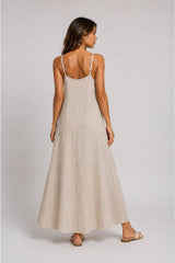 Linen Dress With Thin Adjustable Straps — Nude
