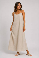 Linen Dress With Thin Adjustable Straps — Nude
