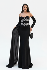 Robe De Soirée Noire Sans Bretelles, Coupe Sirène