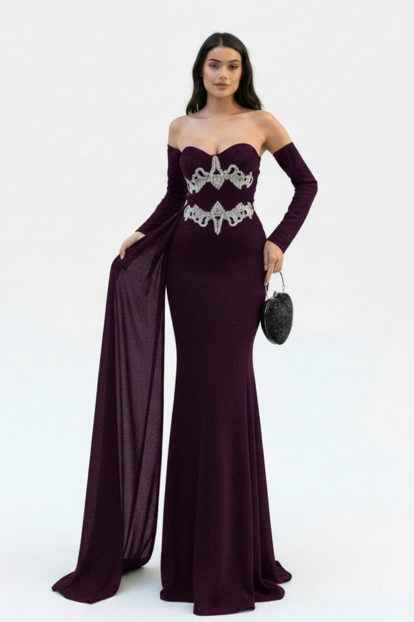 Robe Sirène Violette Ornée De Pierres