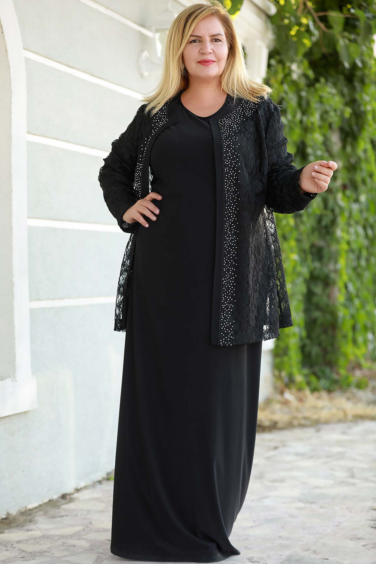 Langes Maxikleid Sommerkleid für große Größen - NTKM0408D0465SYH