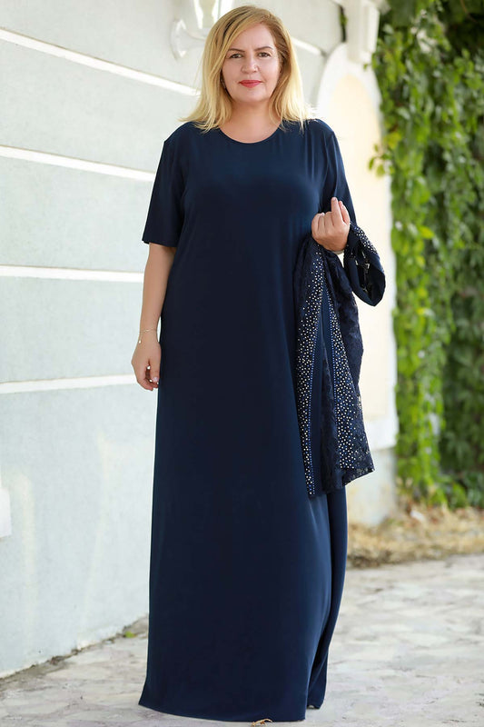 Great sizes long evening suit with lace size54 - NTKM0408D0465LCV