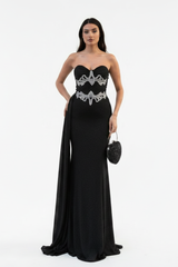Robe De Soirée Noire Sans Bretelles, Coupe Sirène