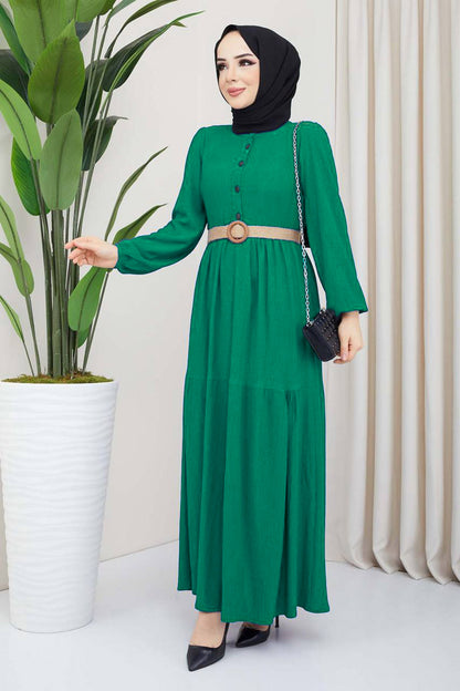 Langes Kleider Abaya Hijab Kleid Damen- NELB0007D0051YŞL