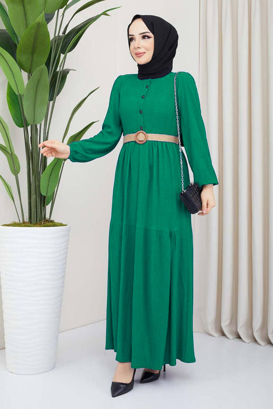 Langes Kleider Abaya Hijab Kleid Damen- NELB0007D0051YŞL