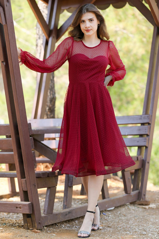 Burgundy Midi Evening Dress