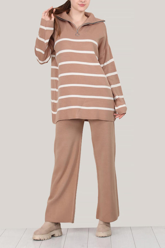 Gestrickter Zweiteiler in beige Einheitsgröße  - NTKM0007K3376VZN