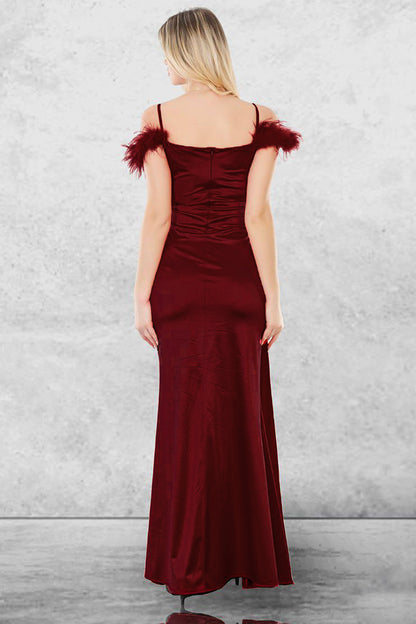 Langes Abendkleid Fur Damen Aus Satin Mit Kragen Und Tulldetail NELB1000D9802BRD