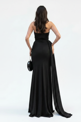 Robe De Soirée Noire Sans Bretelles, Coupe Sirène