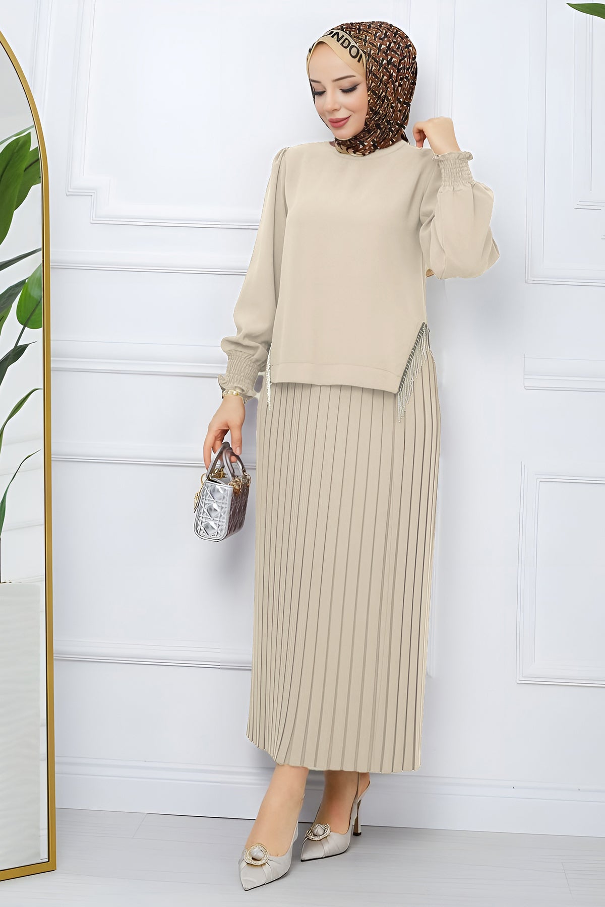 Zweiteiler Rock und Pullover Hijab Kleid Damen - NTKM0007D4797TAŞ